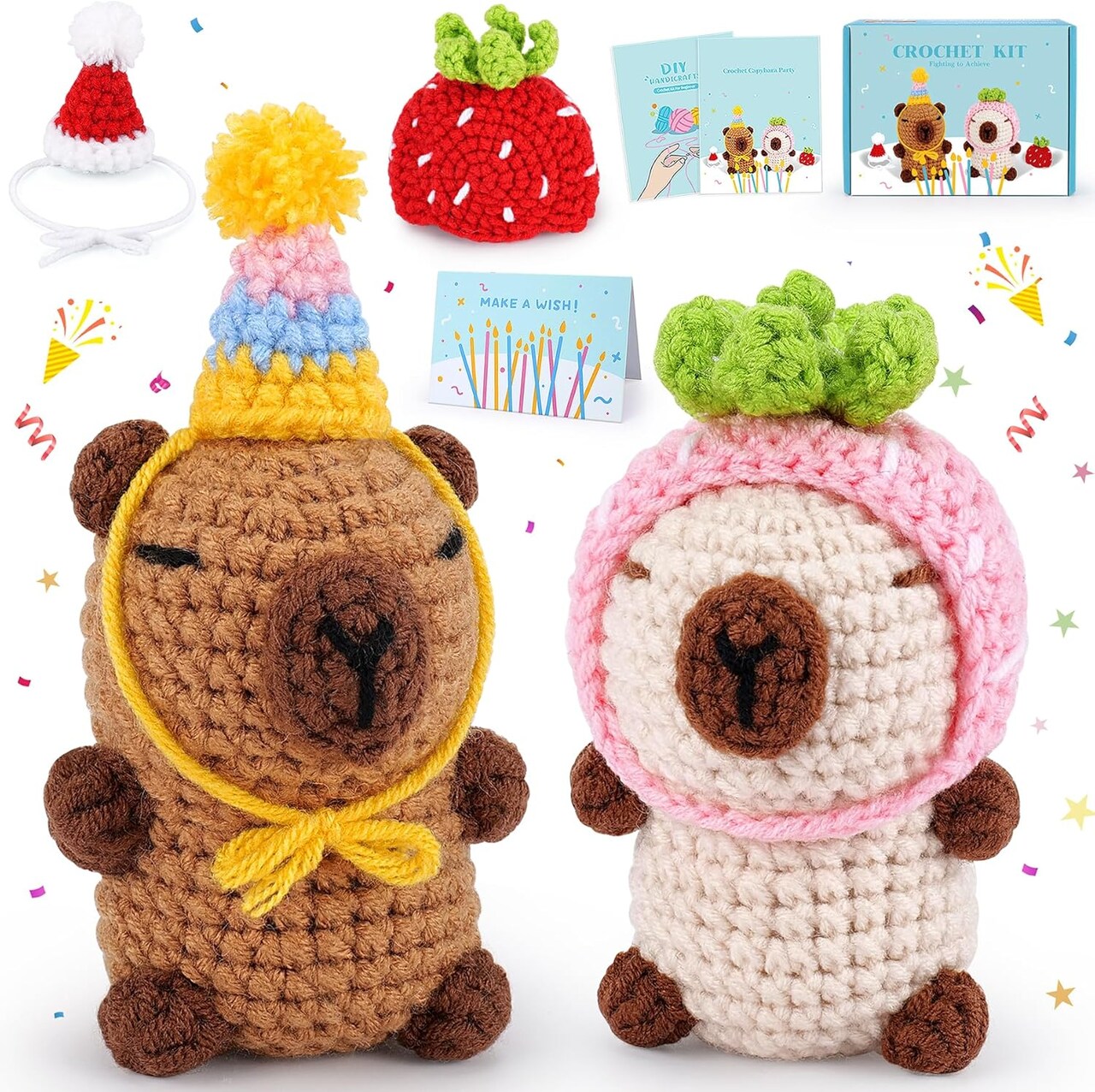 Crochet Kit for Beginners-2PCS Animals Brown and Beige Capybara Crochet Kit